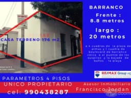 VENTA OCASION  TERREO EN  BARRANCO  176 m2   CEL 990438287