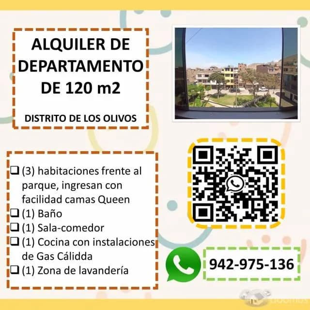 ALQUILER DE DEPARTAMENTO 120m2-LOS OLIVOS — foto 1