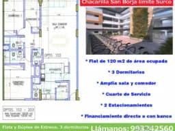 Departamento 3 dormitorios Estreno Chacarilla San Borja limite con Surco