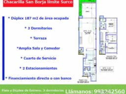Duplex con terraza Estreno Chacarilla San Borja limite con Surco