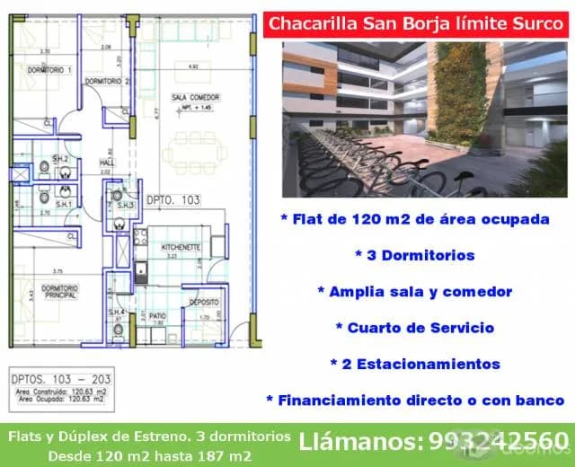 Departamento 3 dormitorios Estreno Chacarilla San Borja limite Surco — foto 1