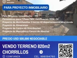 Vendo terreno 820m2 Chorrillos