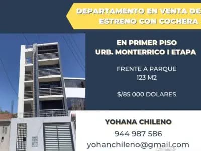 DEPARTAMENTO DE ESTRENO EN PRIMER PISO + COCHERA EN  URB. MONTERRICO I ETAPA FRENTE A PARQUE