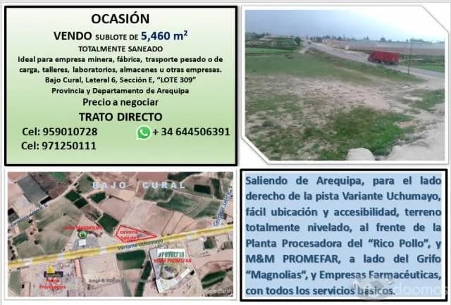 Vendo terreno de 5.460 m2 en Variante Uchumayo — foto 1
