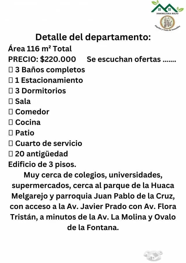 Vendo Departamento en Primer Piso -La Molina — foto 2