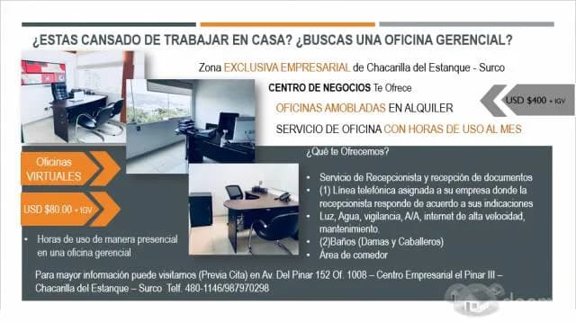 Oficinas Amobladas Físicas y Virtuales en Alquiler — foto 1