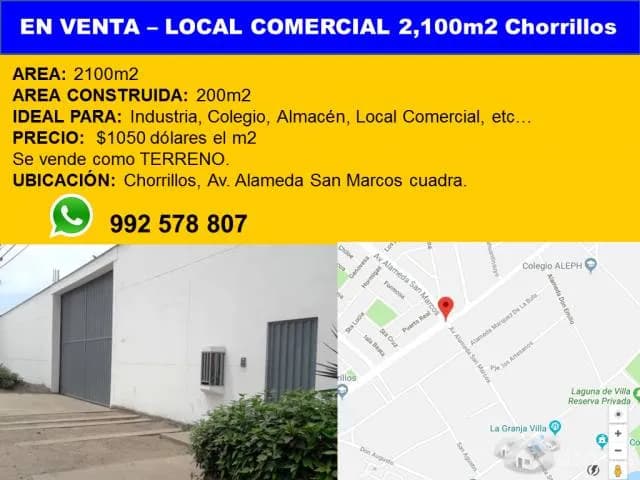 EN VENTA – LOCAL TERRENO en Chorrillos, 2100m2 — foto 1