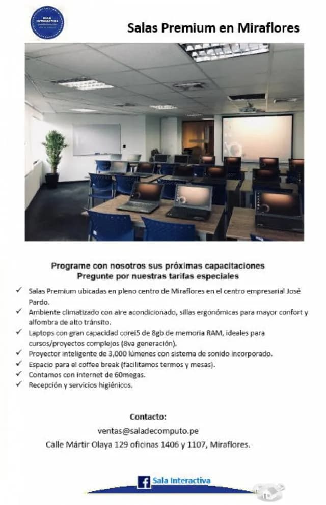 Alquiler de salas para capacitaciones en Miraflores — foto 1