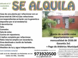 alquiler de casa de una planta en los cedros de villa