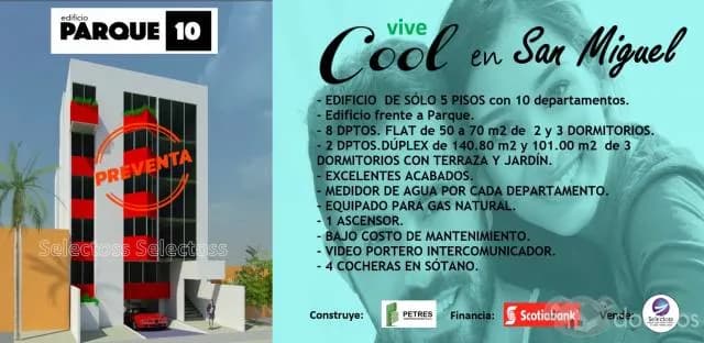 VENTA DPTOS FLAT SAN MIGUEL EN PREVENTA FRENTE Y VISTA A PARQUE — foto 1