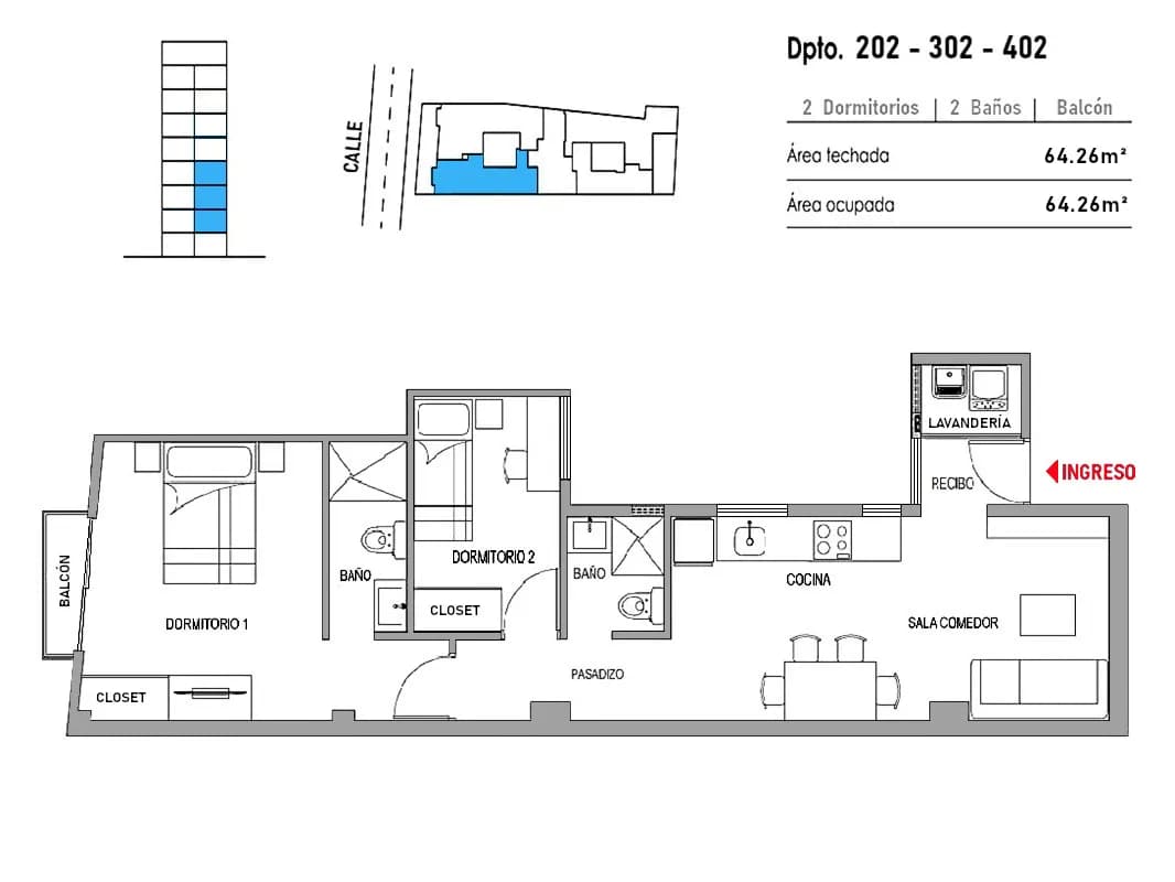SAN MIGUEL - Dpto de 2 Dormit + Balcón + Exterior + Áreas Comunes (Tercer Piso) — foto 9